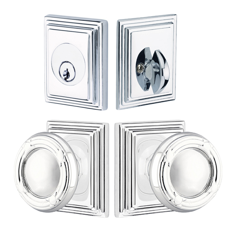 Antique Hardware Emtek Solid Brass Ribbon & Reed Door Knob Deadbolt with Wilshire Rosette ENTRYWAY