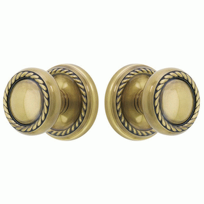 ##Antique Hardware## Solid Brass Rope Door Knob Set With Rope Rosette (Several Finish Options)