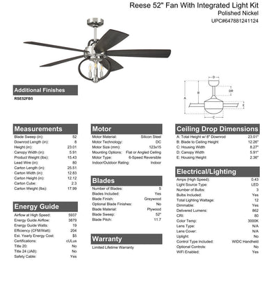 Antique Hardware 52" Reese in Polished Nickel w/ Greywood Blades Ceiling Fan
