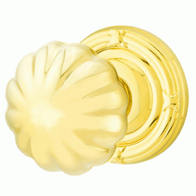 ##Antique Hardware## Solid Brass Melon Door Knob Set With Ribbon & Reed Rosette (Several Finish Options)