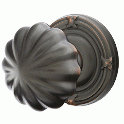 ##Antique Hardware## Solid Brass Melon Door Knob Set With Ribbon & Reed Rosette (Several Finish Options)