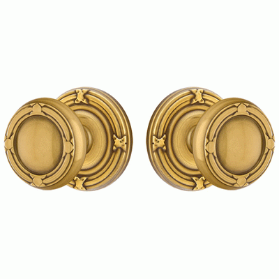 ##Antique Hardware## Solid Brass Ribbon & Reed Door Knob Set With Ribbon & Reed Rosette (Several Finish Options)