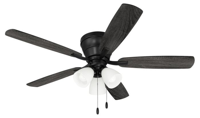 Antique Hardware 52" Wheeler 3-Light in Flat Black w/ Flat Black/Greywood Blades Ceiling Fan