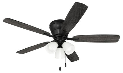 Antique Hardware 52" Wheeler 3-Light in Flat Black w/ Flat Black/Greywood Blades Ceiling Fan