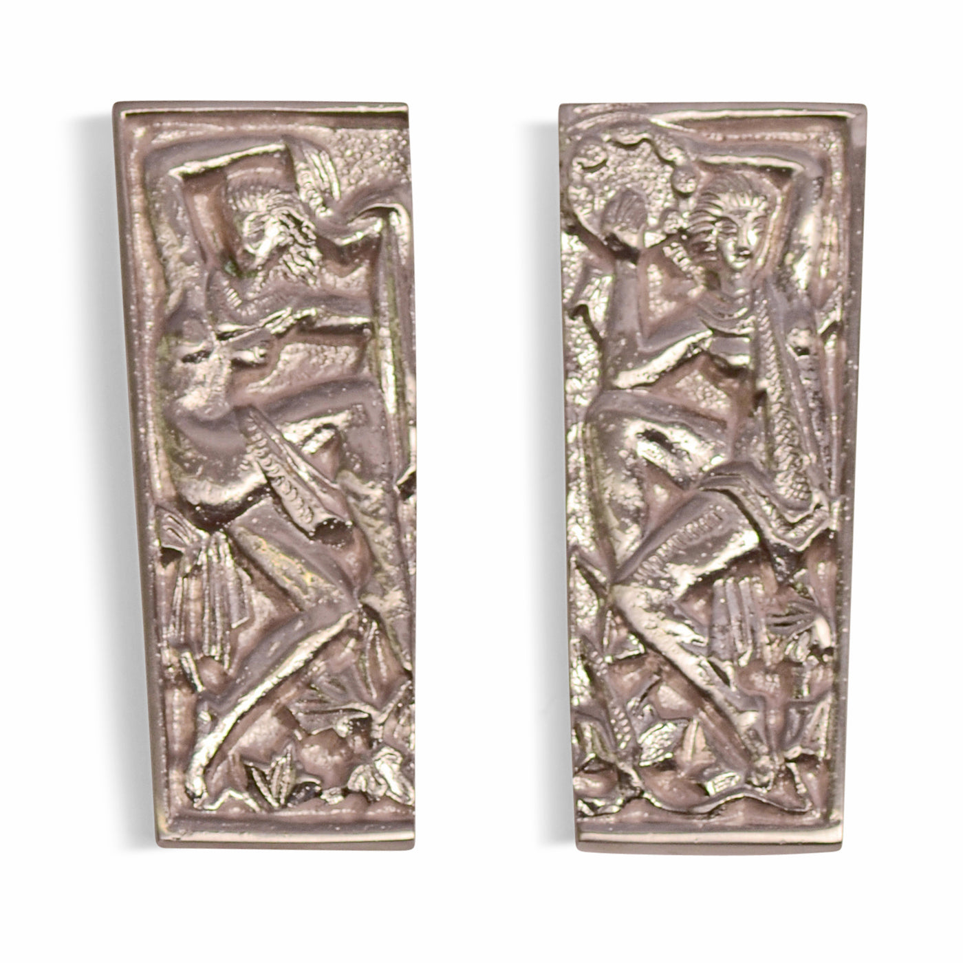 Antique Hardware 4 3/8 Inch Overall Solid Brass Grecian Dancing Ladies Cabinet Pull Set (Brushed Nickel Finish) CABINET KNOB