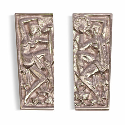 Antique Hardware 4 3/8 Inch Overall Solid Brass Grecian Dancing Ladies Cabinet Pull Set (Brushed Nickel Finish) CABINET KNOB