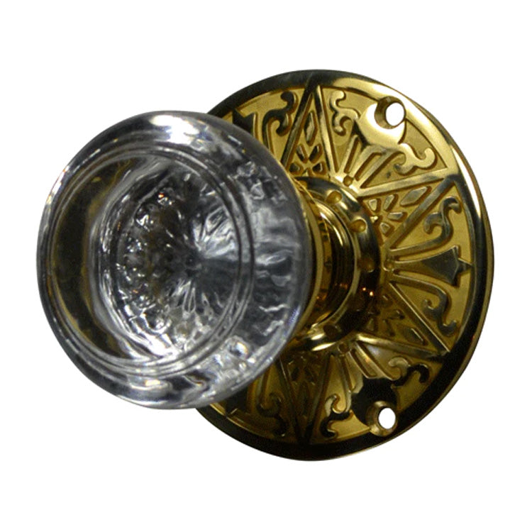 Antique Hardware Eastlake Rosette Door Set with Crystal Round Door Knobs (Several Finishes Available) ROUND CRYSTAL DOOR KNOB