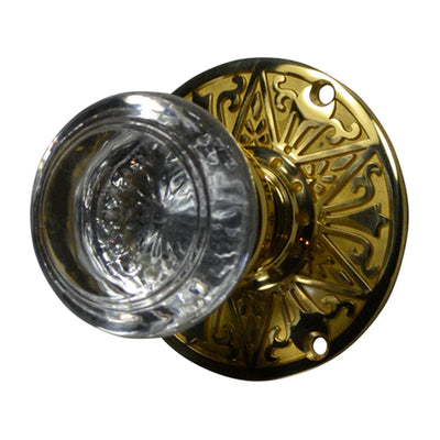 Antique Hardware Eastlake Rosette Door Set with Crystal Round Door Knobs (Several Finishes Available) ROUND CRYSTAL DOOR KNOB