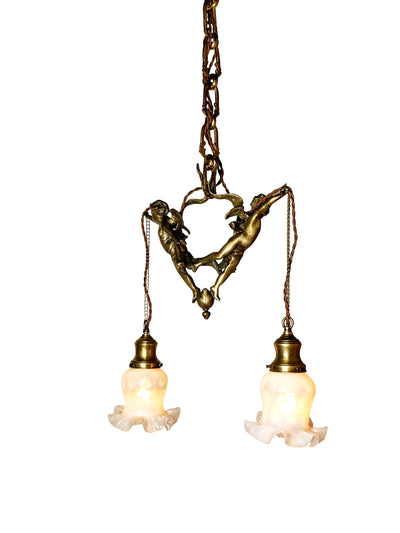 Antique Hardware 22 Inch Handmade Antique Cherub Two-Light Chandelier With Brass Chain VICTORIAN CHERUB CHANDELIER