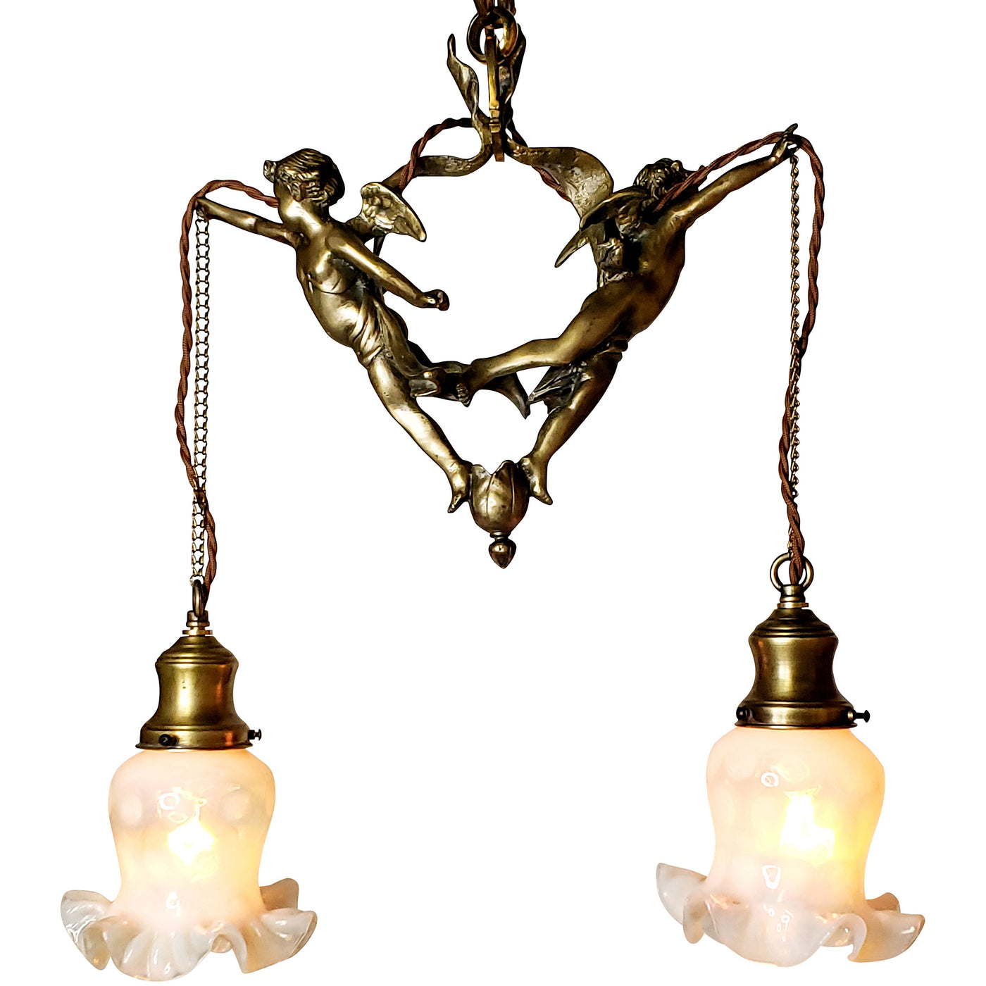 Antique Hardware 22 Inch Handmade Antique Cherub Two-Light Chandelier With Brass Chain VICTORIAN CHERUB CHANDELIER