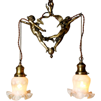 Antique Hardware 22 Inch Handmade Antique Cherub Two-Light Chandelier With Brass Chain VICTORIAN CHERUB CHANDELIER