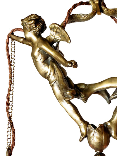 Antique Hardware 22 Inch Handmade Antique Cherub Two-Light Chandelier With Brass Chain VICTORIAN CHERUB CHANDELIER