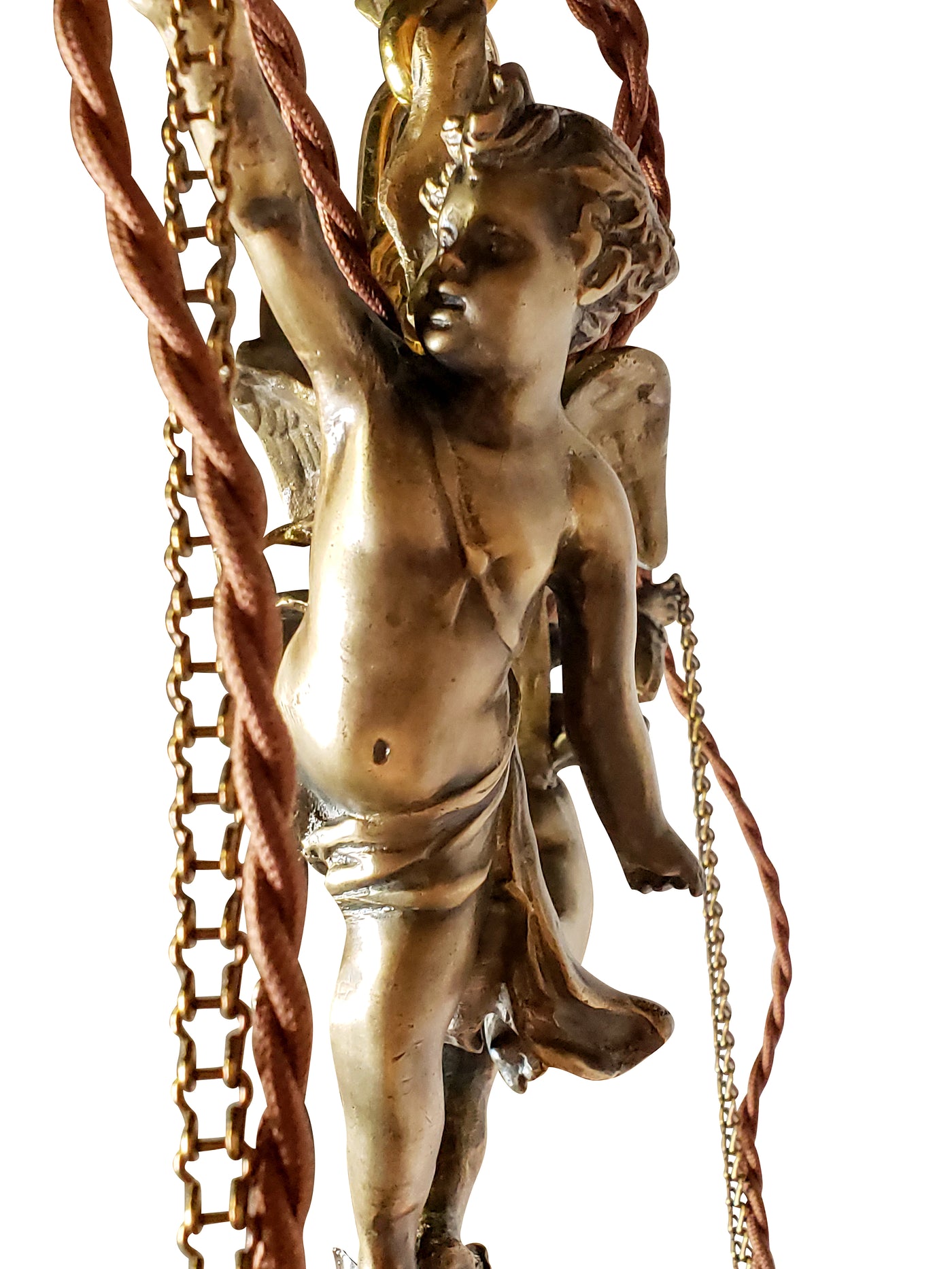 Antique Hardware 22 Inch Handmade Antique Cherub Two-Light Chandelier With Brass Chain VICTORIAN CHERUB CHANDELIER