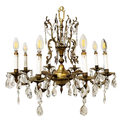 Antique Hardware Exquisite Antique Spanish Brass 8 Arm Chandelier & Crystal Prisms Chandeliers