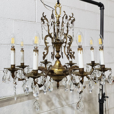 Antique Hardware Exquisite Antique Spanish Brass 8 Arm Chandelier & Crystal Prisms Chandeliers