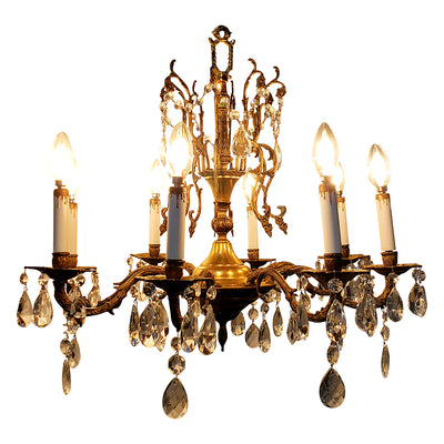Antique Hardware Exquisite Antique Spanish Brass 8 Arm Chandelier & Crystal Prisms Chandeliers