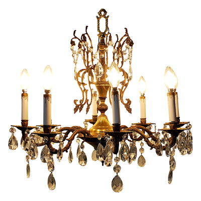 Antique Hardware Exquisite Antique Spanish Brass 8 Arm Chandelier & Crystal Prisms Chandeliers