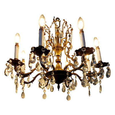 Antique Hardware Exquisite Antique Spanish Brass 8 Arm Chandelier & Crystal Prisms Chandeliers