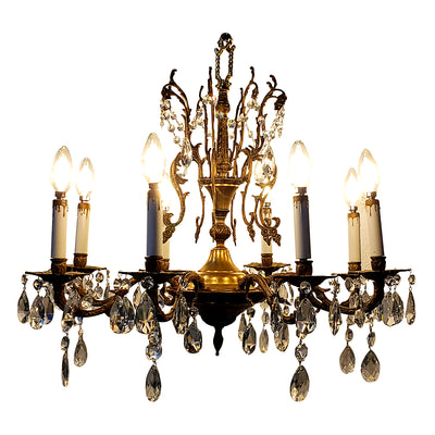 Antique Hardware Exquisite Antique Spanish Brass 8 Arm Chandelier & Crystal Prisms Chandeliers