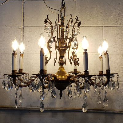 Antique Hardware Exquisite Antique Spanish Brass 8 Arm Chandelier & Crystal Prisms Chandeliers