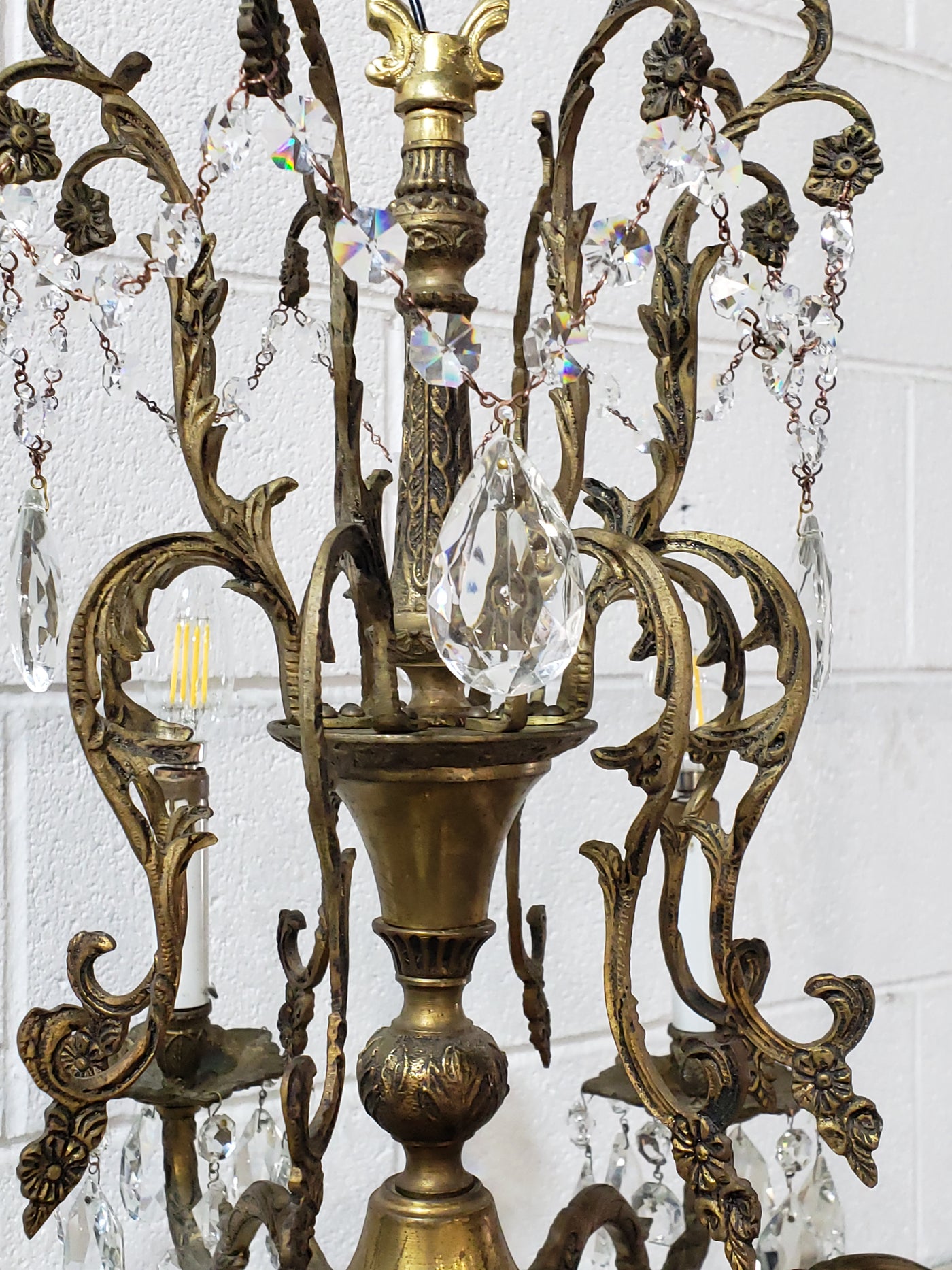 Antique Hardware Exquisite Antique Spanish Brass 8 Arm Chandelier & Crystal Prisms Chandeliers
