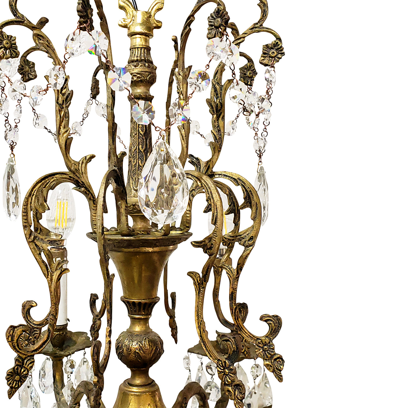 Antique Hardware Exquisite Antique Spanish Brass 8 Arm Chandelier & Crystal Prisms Chandeliers