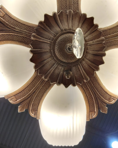 Antique Hardware 38 Inch Theatre Style 5-Light Antique Chandelier With Slipshades Chandeliers
