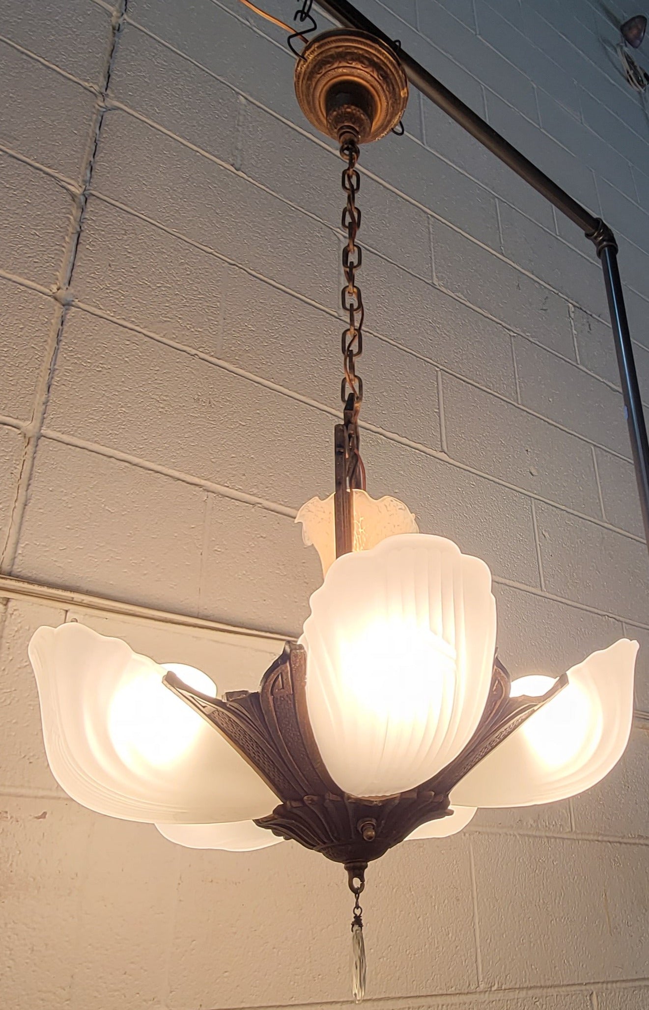 Antique Hardware 38 Inch Theatre Style 5-Light Antique Chandelier With Slipshades Chandeliers
