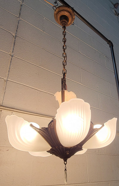 Antique Hardware 38 Inch Theatre Style 5-Light Antique Chandelier With Slipshades Chandeliers