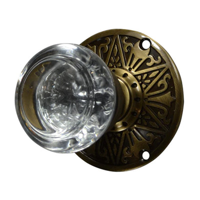 Antique Hardware Eastlake Rosette Door Set with Crystal Round Door Knobs (Several Finishes Available) ROUND CRYSTAL DOOR KNOB