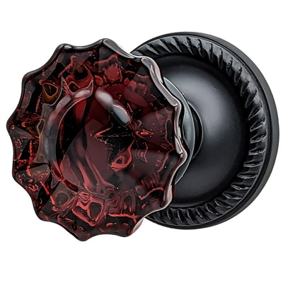 Antique Hardware Georgian Roped Rosettes with Fluted Amber Glass Door Knobs (Several Finishes Available) GLASS DOOR KNOB