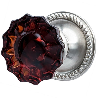 Antique Hardware Georgian Roped Rosettes with Fluted Amber Glass Door Knobs (Several Finishes Available) GLASS DOOR KNOB