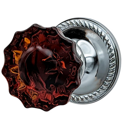 Antique Hardware Georgian Roped Rosettes with Fluted Amber Glass Door Knobs (Several Finishes Available) GLASS DOOR KNOB