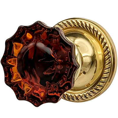 Antique Hardware Georgian Roped Rosettes with Fluted Amber Glass Door Knobs (Several Finishes Available) GLASS DOOR KNOB