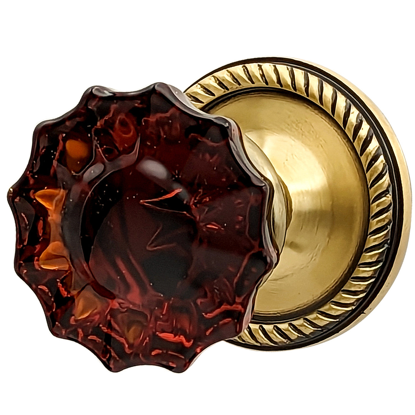 Antique Hardware Georgian Roped Rosettes with Fluted Amber Glass Door Knobs (Several Finishes Available) GLASS DOOR KNOB