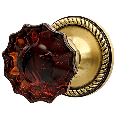Antique Hardware Georgian Roped Rosettes with Fluted Amber Glass Door Knobs (Several Finishes Available) GLASS DOOR KNOB