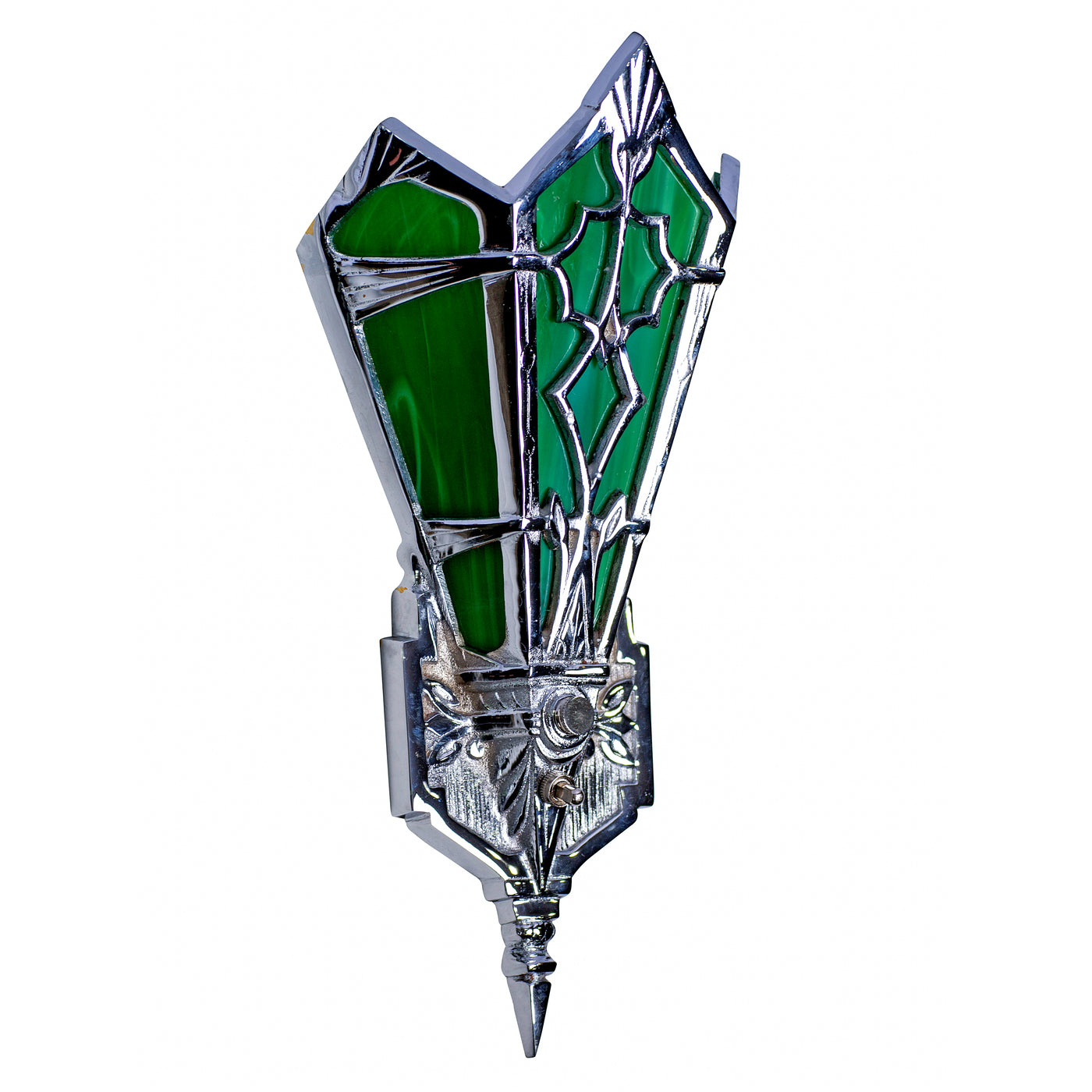 Antique Hardware 14 Inch Art Deco Stained Glass Shade Deco Green Wall Sconce ART DECO LIGHTING