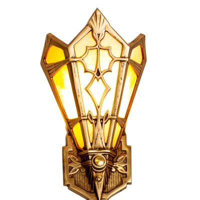 Antique Hardware 14 Inch Art Deco Stained Glass Shade Amber Wall Sconce ART DECO LIGHTING