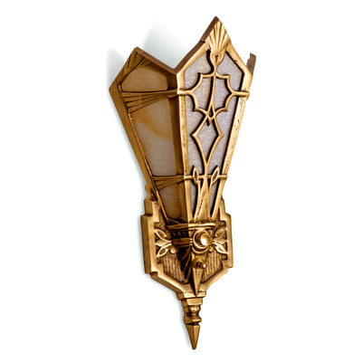 Antique Hardware 14 Inch Art Deco Stained Glass Shade Amber Wall Sconce ART DECO LIGHTING