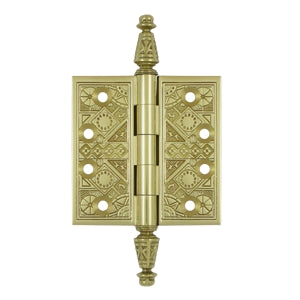 Antique Hardware 3 1/2 X 3 1/2 Inch Solid Brass Ornate Finial Style Hinge HINGE
