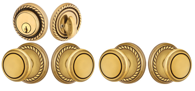 Antique Hardware Emtek Solid Brass Norwich Door Knob Deadbolt Set with Georgian Rope Rosette ENTRYWAY