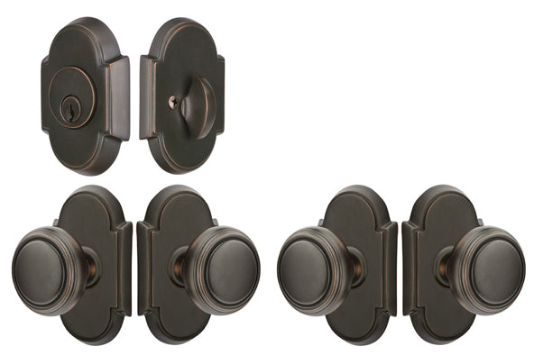 Antique Hardware Emtek Solid Brass Norwich Door Knob Deadbolt Set with #8 Rosette ENTRYWAY