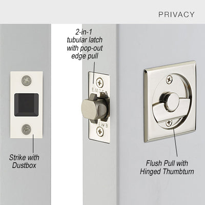 ##Antique Hardware## Square Solid Brass Pocket Door Tubular Privacy Set (Several Finish Options)