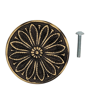 Antique Hardware 2 3/5 Inch Solid Brass Floral Leaf Cabinet and Furniture Knob CABINET KNOB