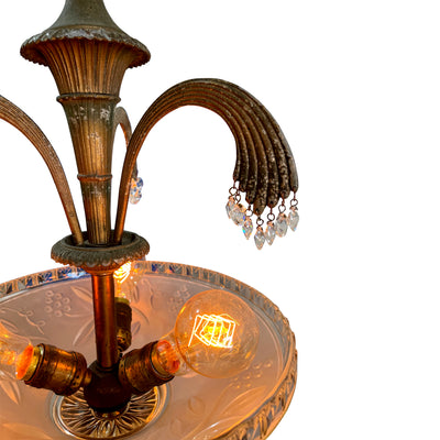 Antique Hardware 27 Inch Bronze 3-Light Chandelier with Glass Dome Chandeliers