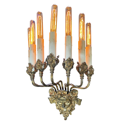 Antique Hardware 24 Inch Tall 7-Light Brass Face Heavy Sconce 