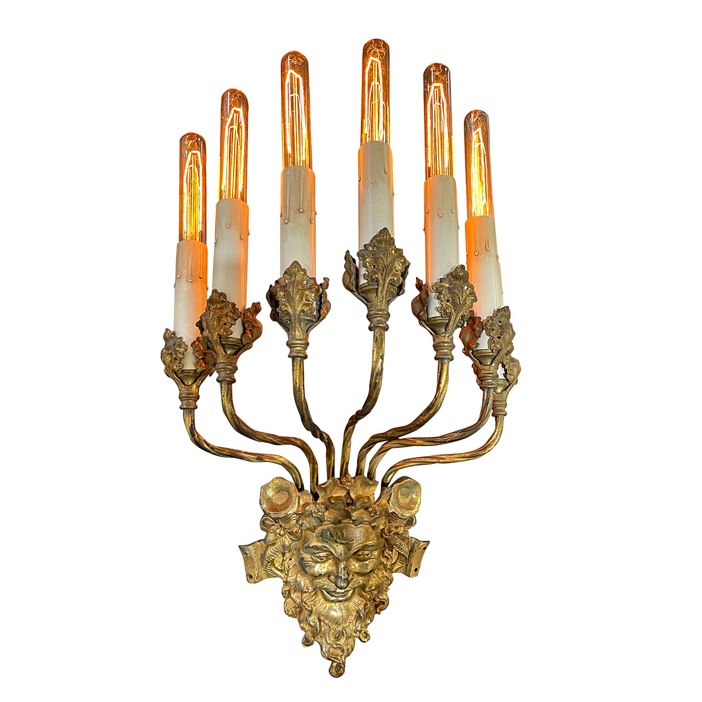 Antique Hardware 24 Inch Tall 7-Light Brass Face Heavy Sconce 