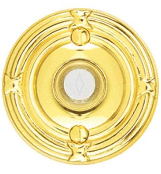 Antique Hardware 2 3/4 Inch Solid Brass Doorbell Button with Ribbon & Reed Rosette Door Bells & Chimes