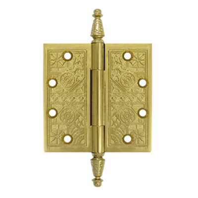 Antique Hardware 4 1/2 X 4 1/2 Inch Solid Brass Ornate Finial Style Hinge HINGE