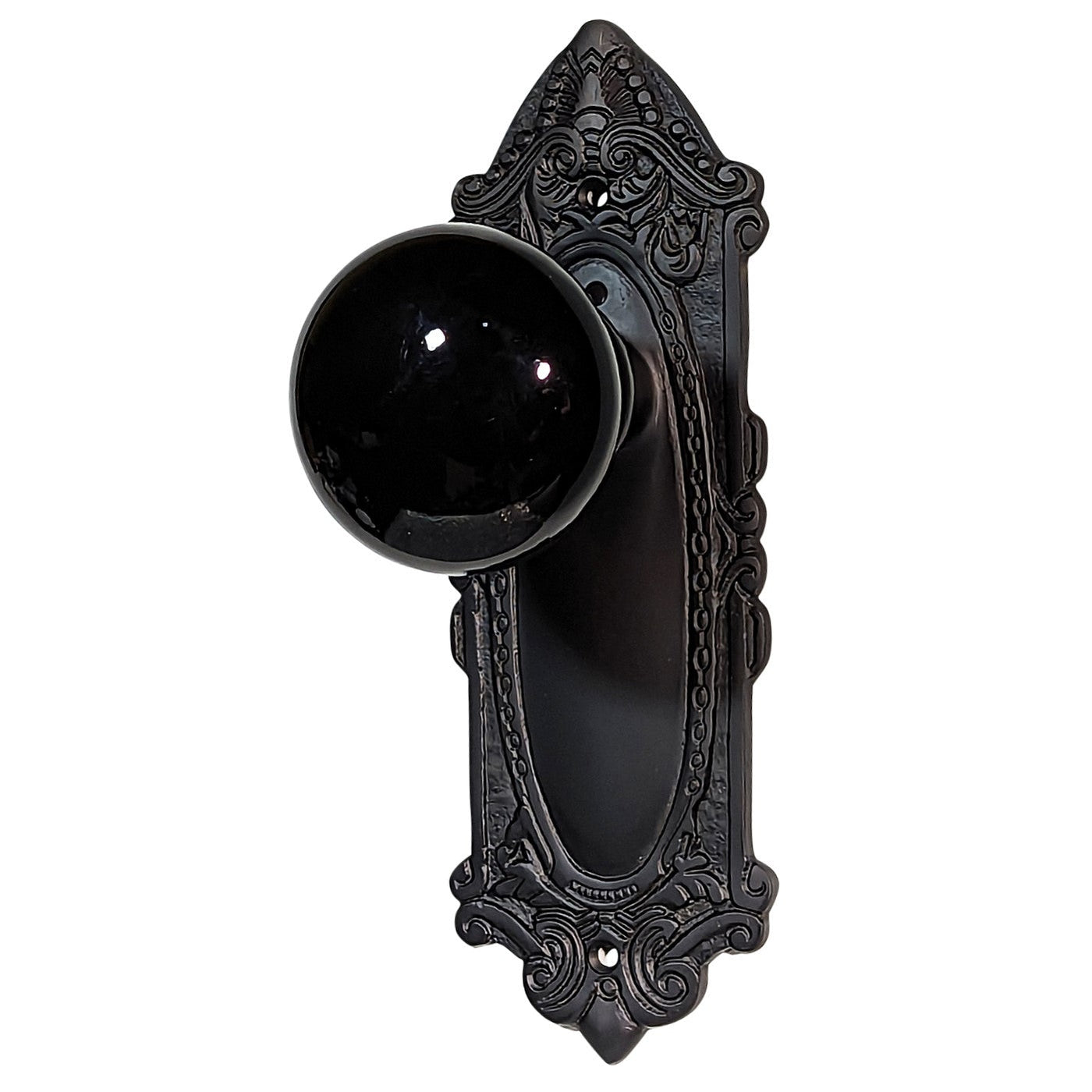 Antique Hardware Black Porcelain Door Knob Set with Largo Design Backplate Door Knobs & Handles